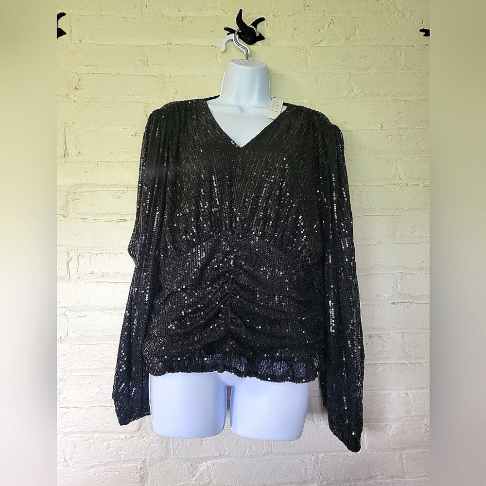 NWT Black Sequined Long Sleeved Women's Top, XXL